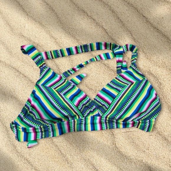Mossimo Supply Co. Swim Mossimo Green Striped Bikini Top Sz M